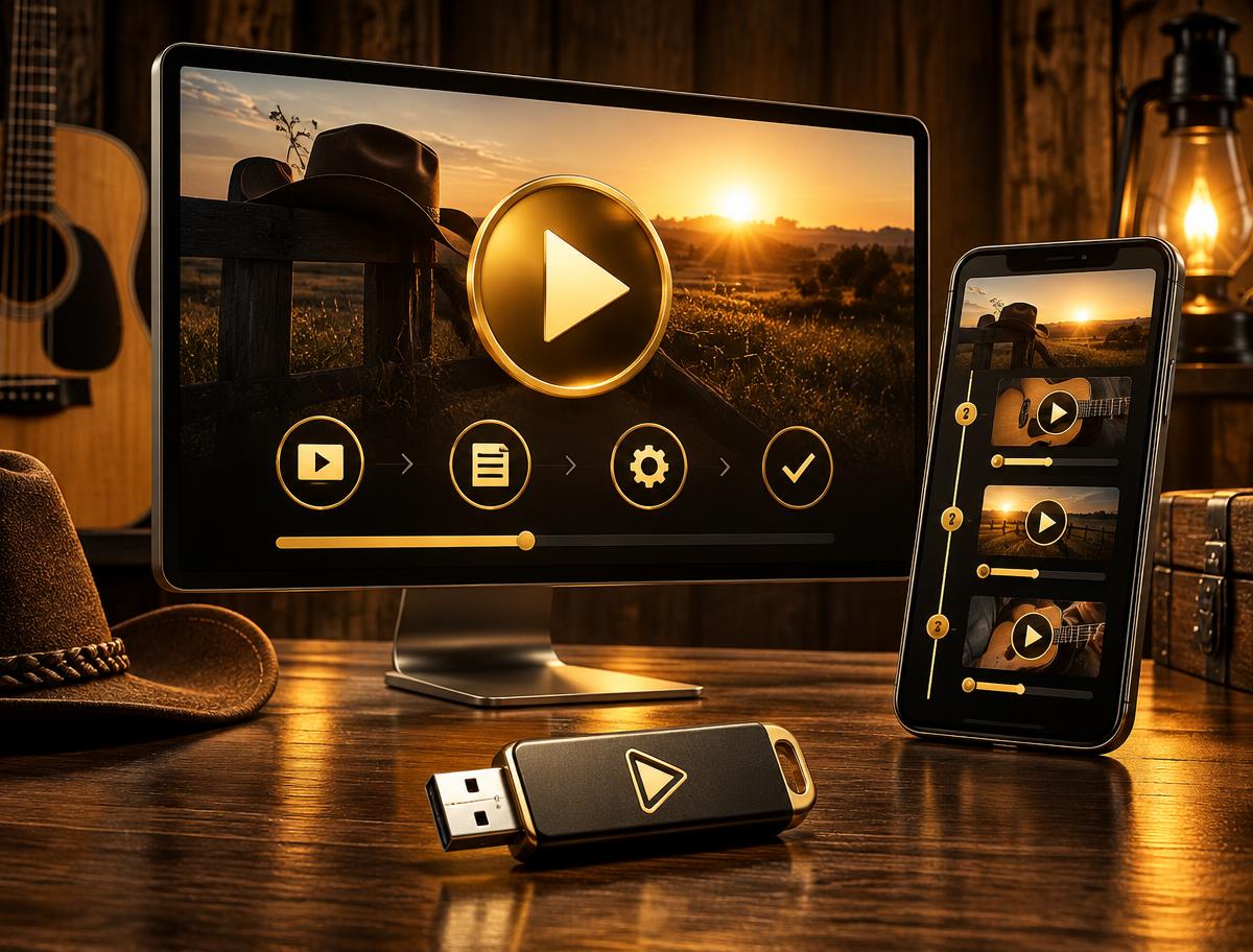 Tela com guia em vídeo, celular e pendrive